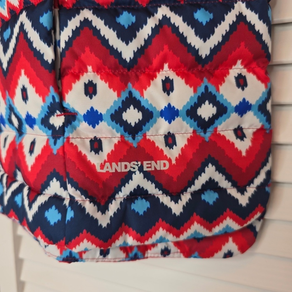 Lands' End Down Puffer Vest Women Sz Large Fair Isle Chevron Aztec Cozy Outdoors - Picture 4 of 15